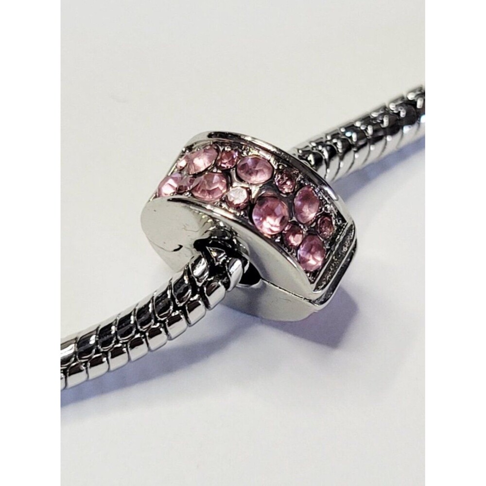 NWT For Pandora Charm Bracelets Silver Pink Rhinestone Snap Stopper Clip Charm